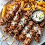 Greek Chicken Skewers with Feta Fries Recipe