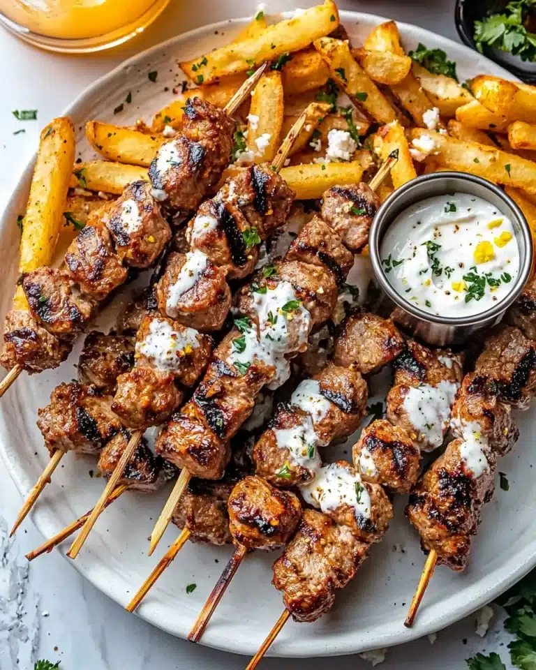 Greek Chicken Skewers with Feta Fries Recipe