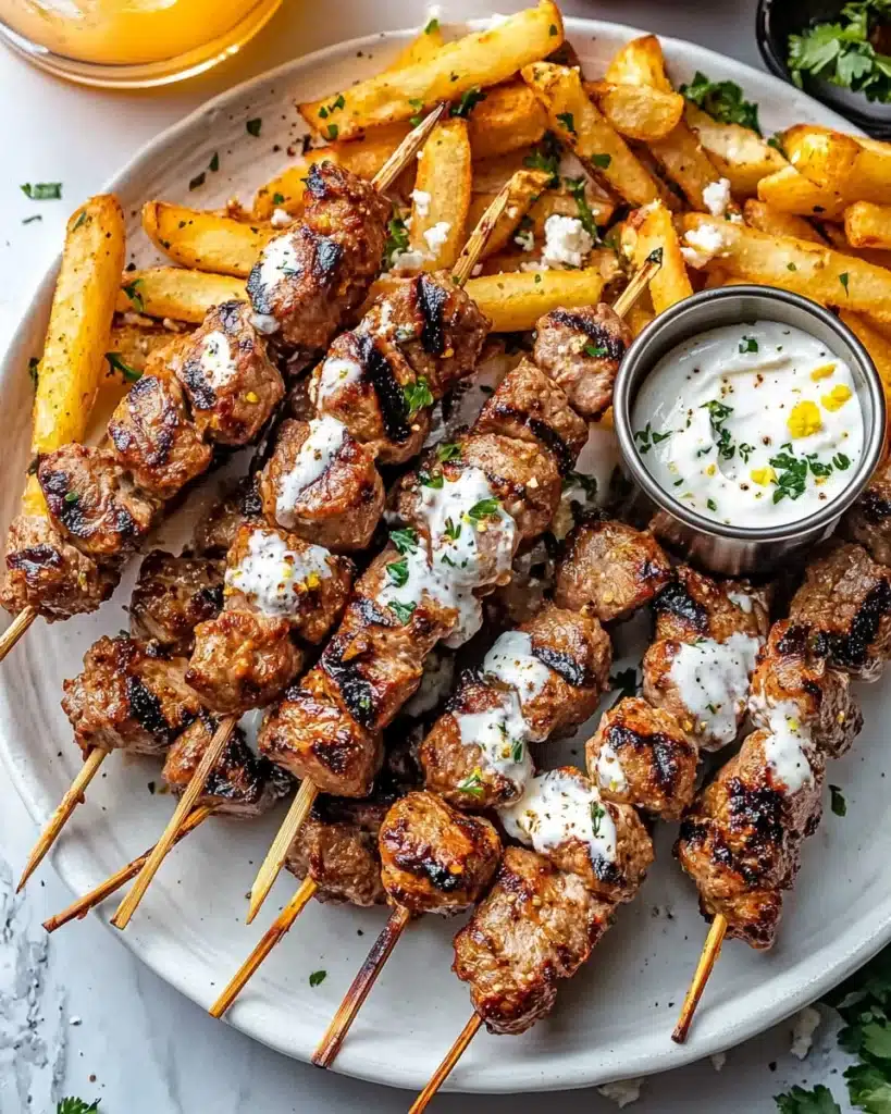 Greek Chicken Skewers with Feta Fries Recipe