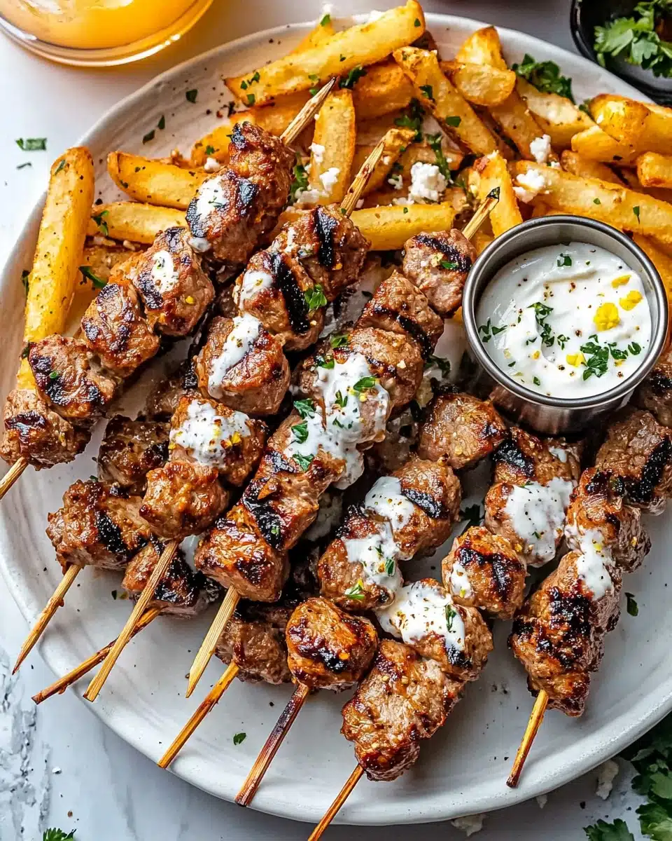 Greek Chicken Skewers with Feta Fries Recipe