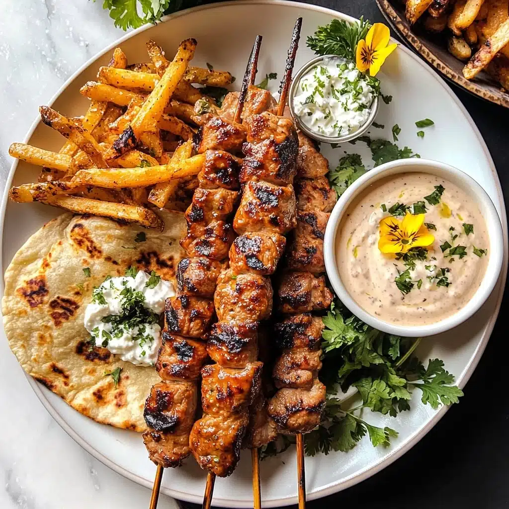 Greek Chicken Skewers with Feta Fries Recipe - Recipe Image