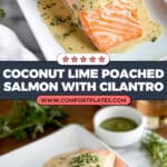 Salmon Poached in Coconut Milk with Lime Cilantro Drizzle Recipe