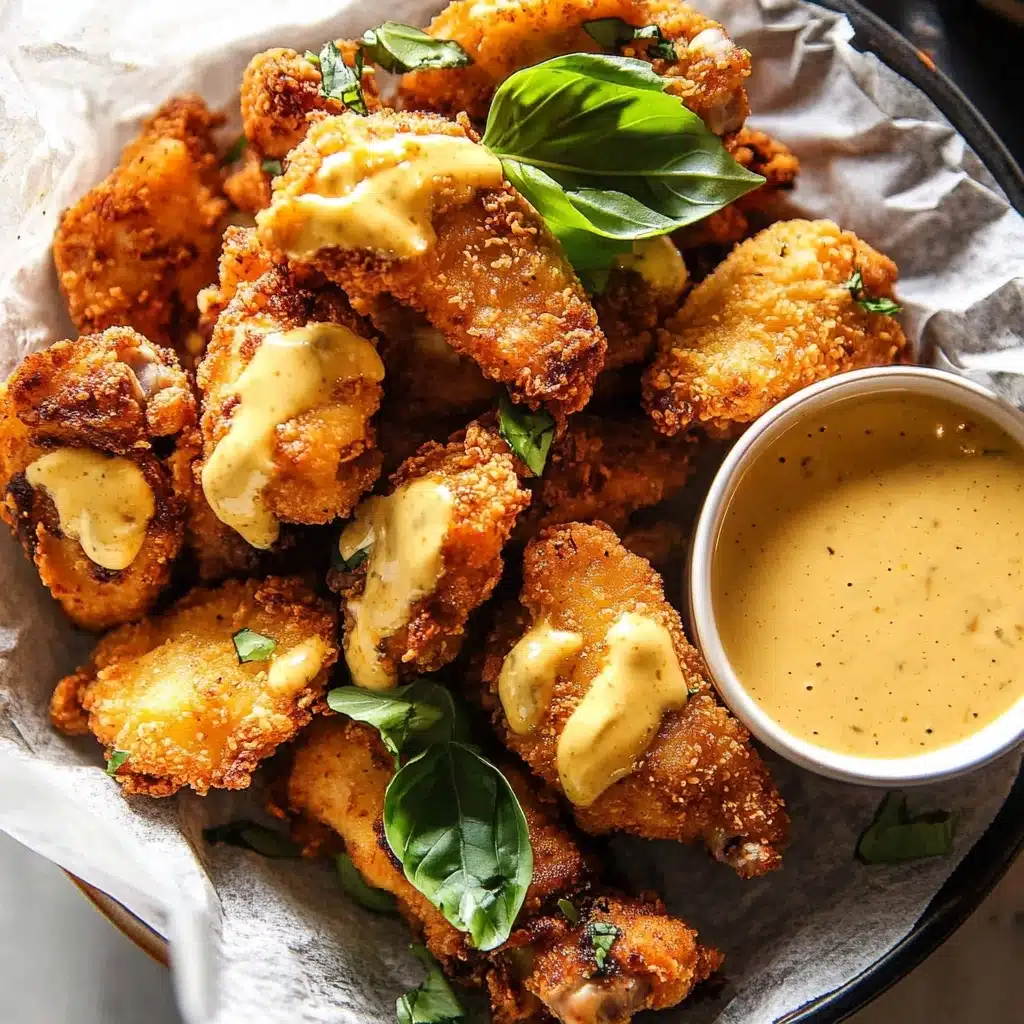 Pretzel Chicken Fingers with Honey Mustard Cheese Sauce Recipe - Recipe Image