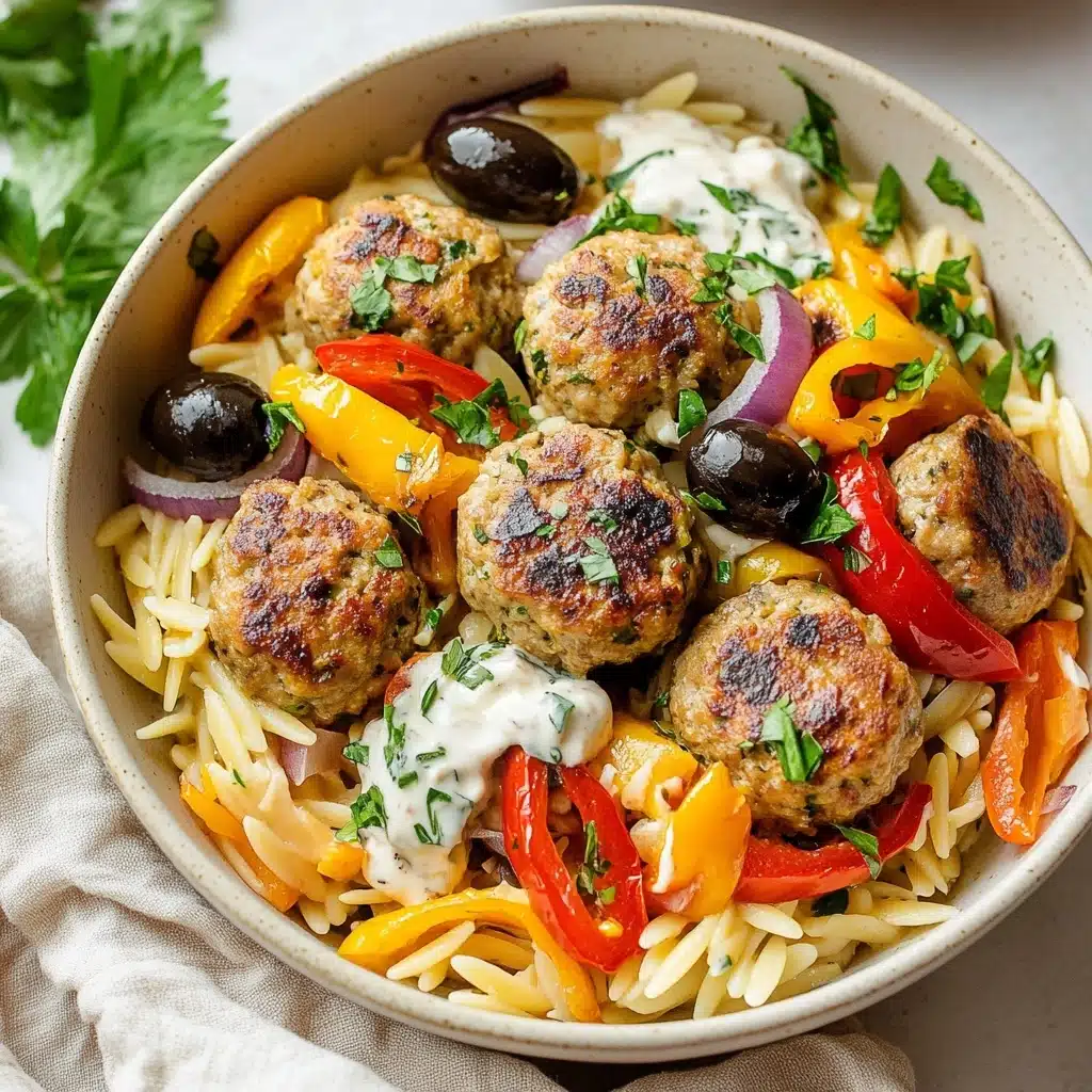 Greek Turkey Meatballs with Lemon Orzo & Creamy Feta Yogurt Sauce Recipe - Recipe Image