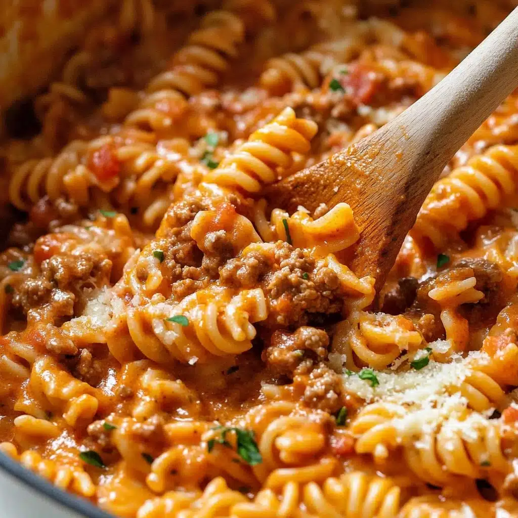 One Pot Creamy Tomato Beef Pasta Recipe - Recipe Image