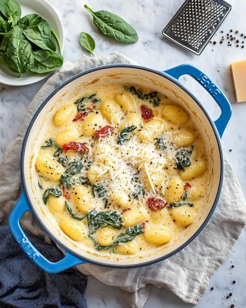 Tuscan Sun-Dried Tomato Gnocchi with Spinach and Parmesan Recipe