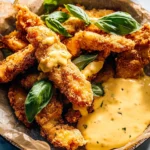 Pretzel Chicken Fingers with Honey Mustard Cheese Sauce Recipe