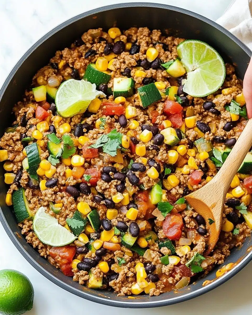 Ground Turkey Skillet with Zucchini, Corn, Black Beans and Tomato Recipe