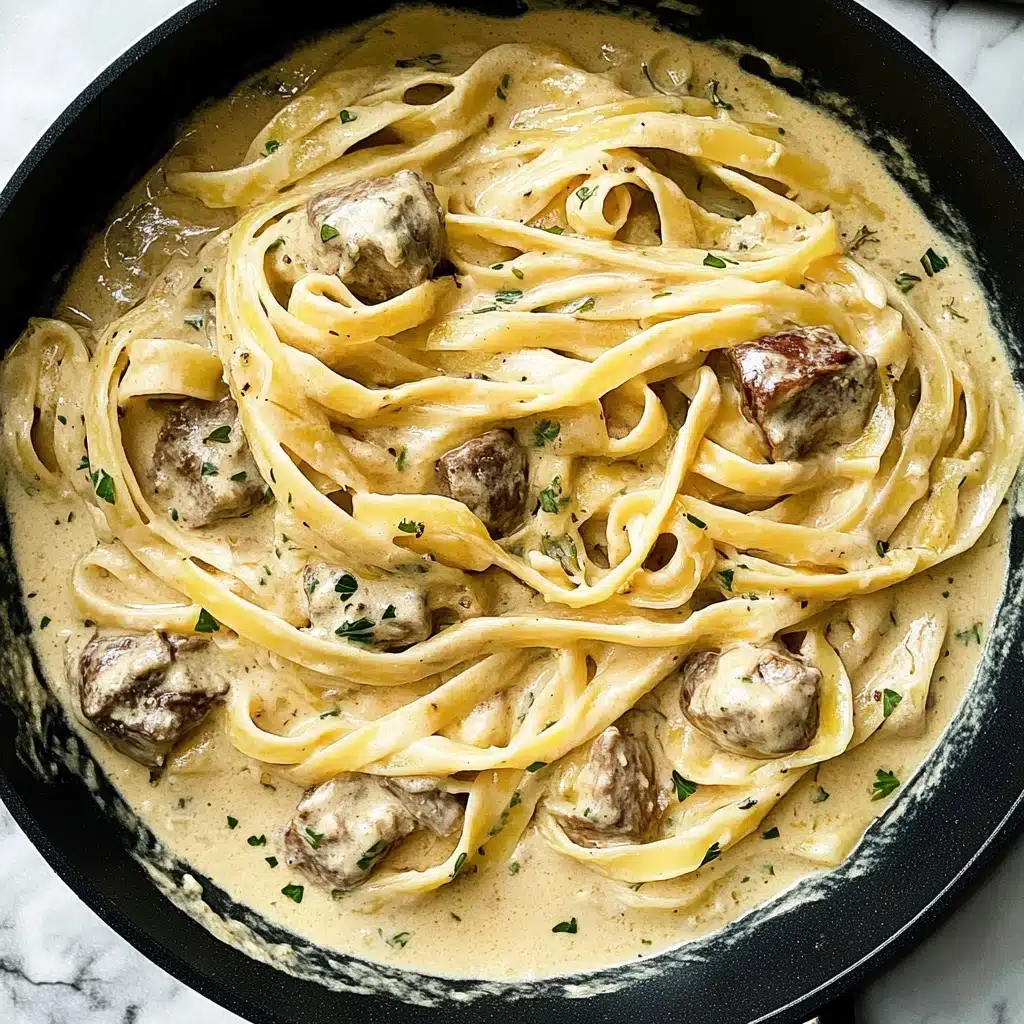 Garlic Butter Steak with Parmesan Alfredo Recipe - Recipe Image