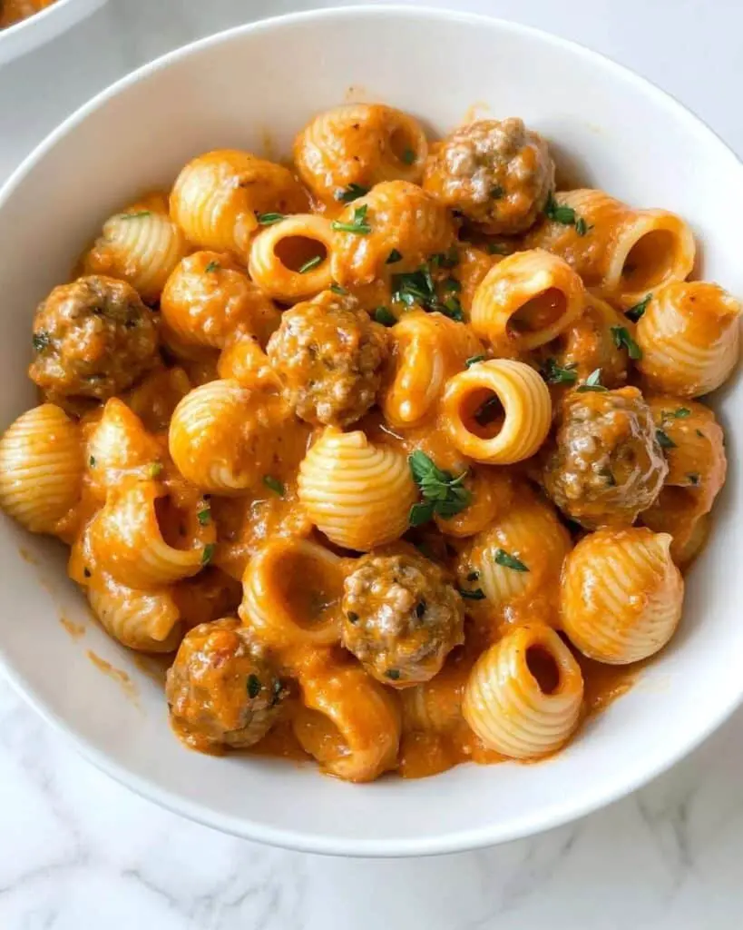 Meatball Pasta with Tomato Sauce and Mozzarella Recipe