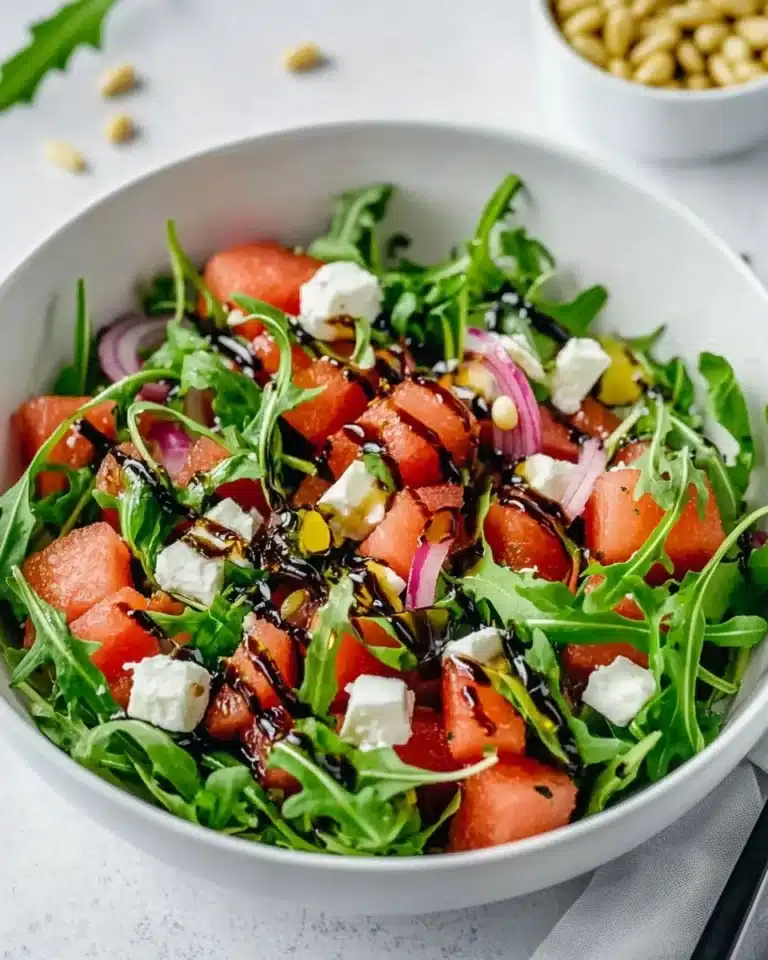 Arugula and Watermelon Salad with Red Onion, Feta and Pine Nuts Recipe