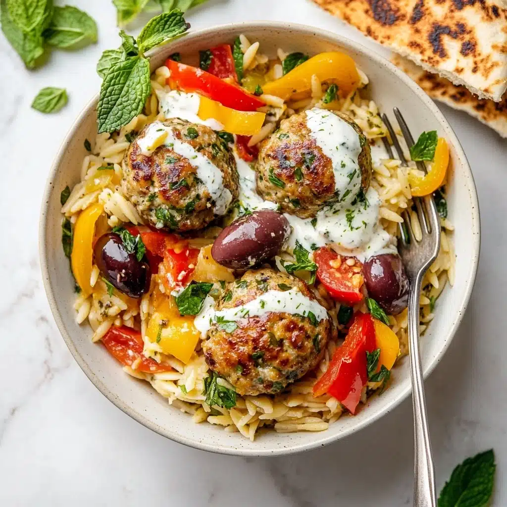Greek Turkey Meatballs with Lemon Orzo & Creamy Feta Yogurt Sauce Recipe - Recipe Image