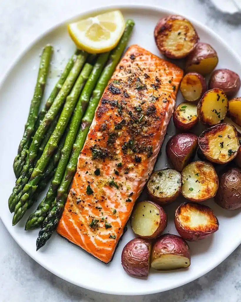 Sheet Pan Salmon and Asparagus with Potatoes Recipe