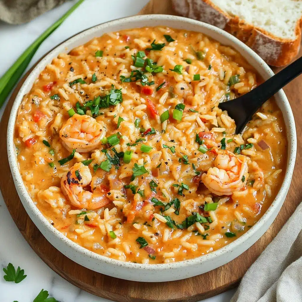 Marry Me Shrimp and Orzo, Shrimp and Orzo Recipe, Easy Shrimp and Orzo Dinner, Elegant Shrimp and Pasta Dish, Flavorful Shrimp and Orzo Meal A white bowl filled with a creamy orange dish made of small pasta pieces mixed with plump orange shrimp, orange sauce, and small bits of green herbs and red peppers spread evenly throughout. The dish is topped with fresh green sliced scallions and sprinkled with chopped herbs. The bowl sits on a light brown wooden board next to toasted white bread slices with melted butter and herbs, all placed on a white marbled surface.