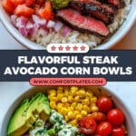 Steak Avocado and Roasted Corn Bowl with Cilantro Cream Sauce Recipe