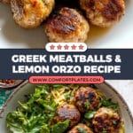 One Skillet Greek Meatballs and Lemon Butter Orzo with Whipped Feta Recipe
