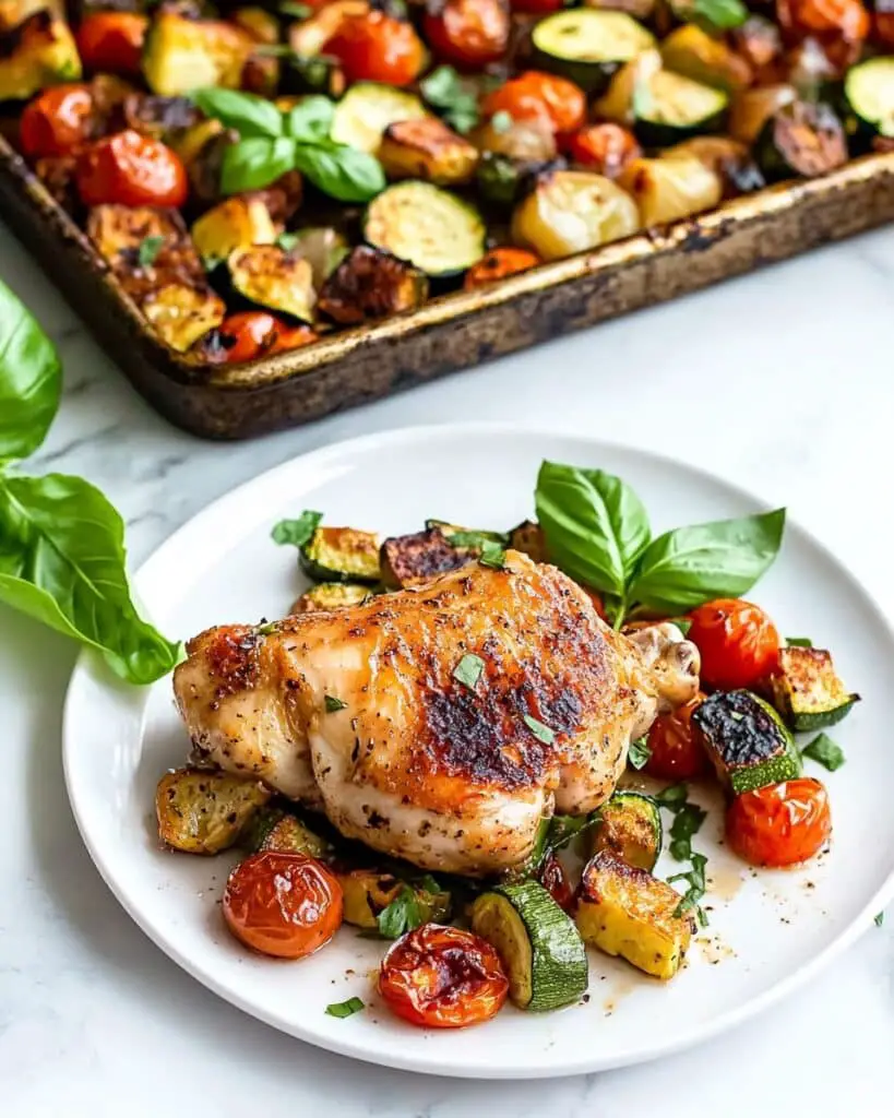 Sheet Pan Chicken with Zucchini, Tomatoes, and Basil Recipe