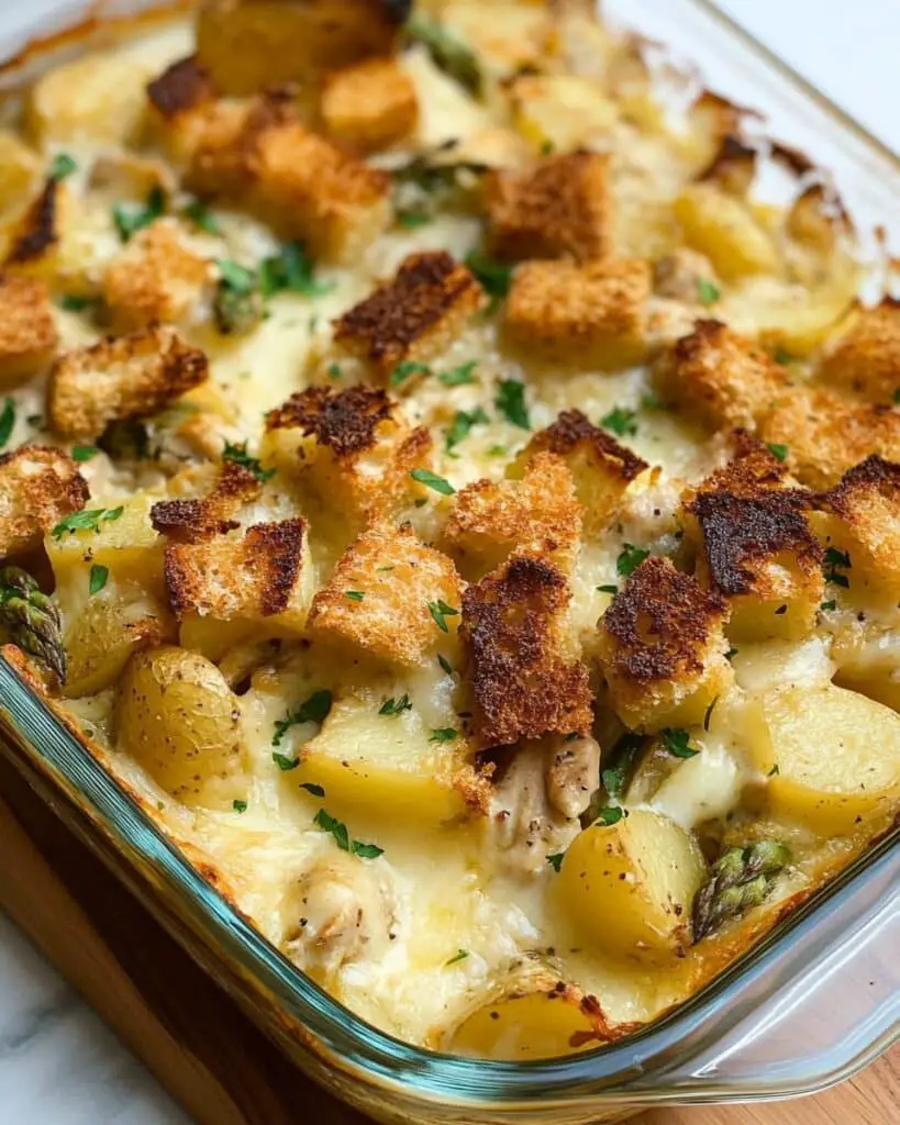 Tarragon Chicken Bake with Asparagus and Potato Crisps Recipe