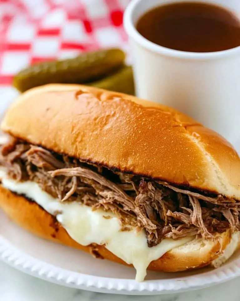Slow Cooker Shredded Beef Sandwiches with Melted Cheese and Juicy Dipping Sauce Recipe