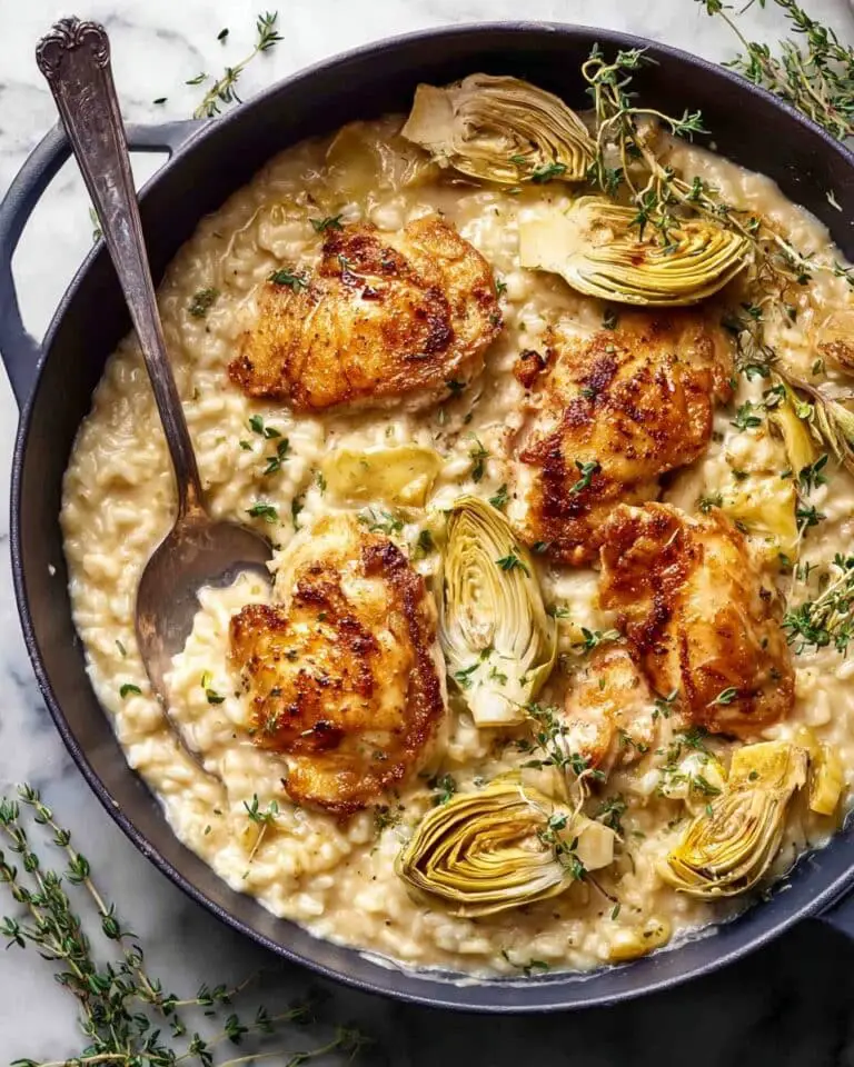 One-Skillet Creamy Artichoke Chicken Marsala and Orzo Recipe