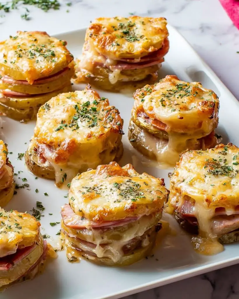 Cheesy Scalloped Potato & Ham Stacks Recipe