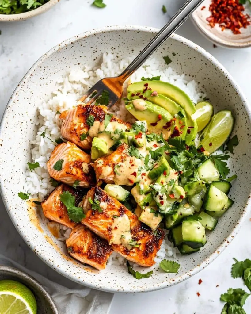 Bang Bang Salmon and Coconut Rice Bowls Recipe
