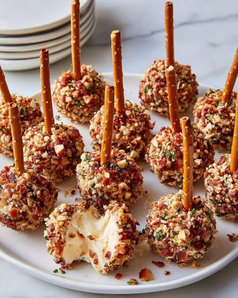 Cheese Ball Bites with Bacon, Pecans, and Pretzel Sticks Recipe