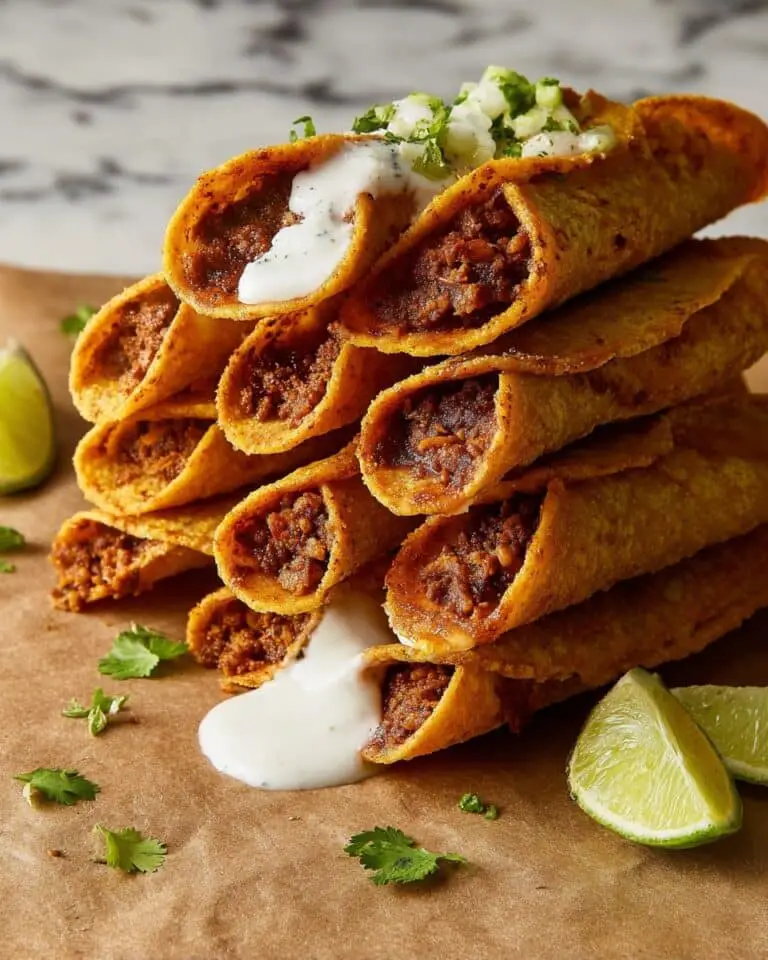 Bean & Cheese Taquitos with Green Chile Sour Cream Sauce Recipe