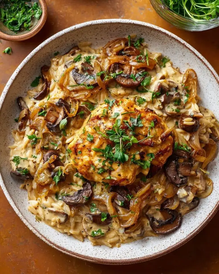 Crockpot Creamy French Onion Chicken and Orzo Recipe