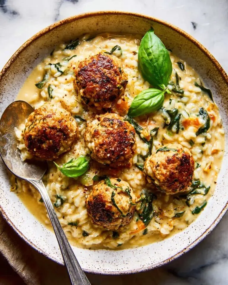 Crockpot Garlic Butter Chicken Meatballs with Creamy Orzo Recipe