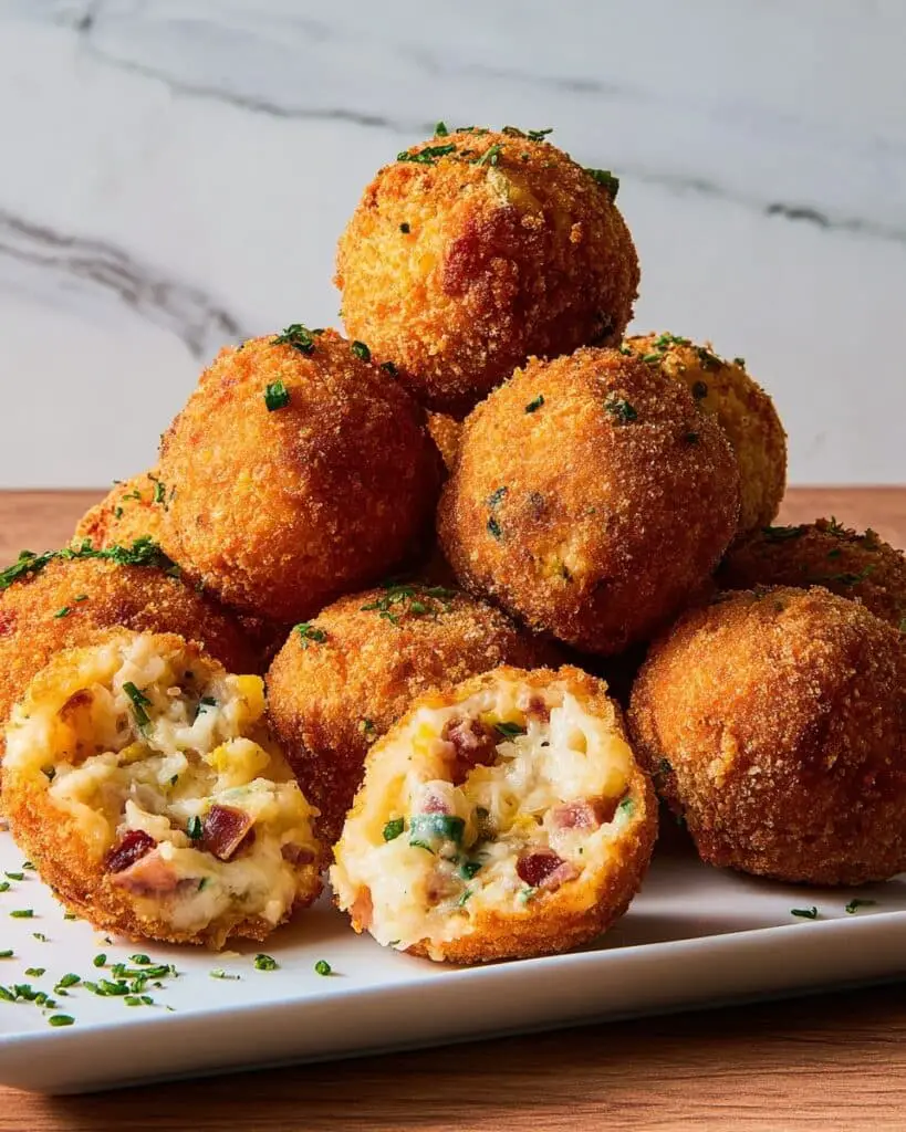 Fried Mashed Potato Balls with Bacon, Cheddar, and Chives Recipe
