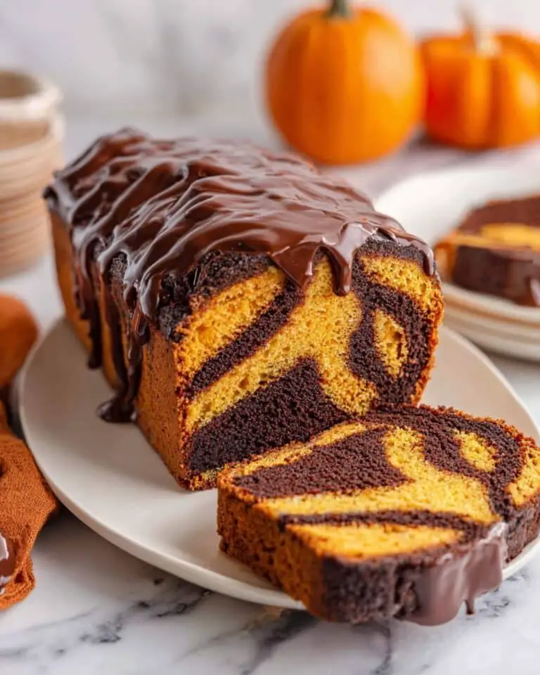 Vegan Pumpkin Marble Cake with Chocolate Layer and Ganache Recipe