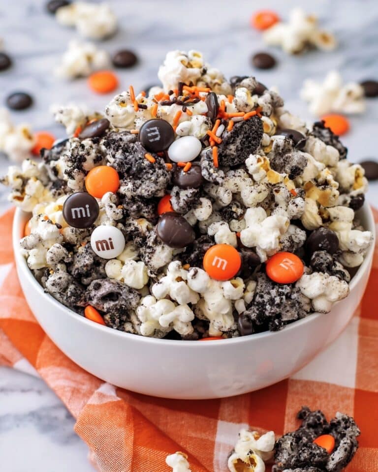 Halloween Popcorn with M&M’s, Oreos, and White Chocolate Recipe