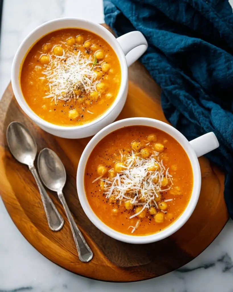 Creamy Chickpea Tomato Soup with Parmesan Recipe