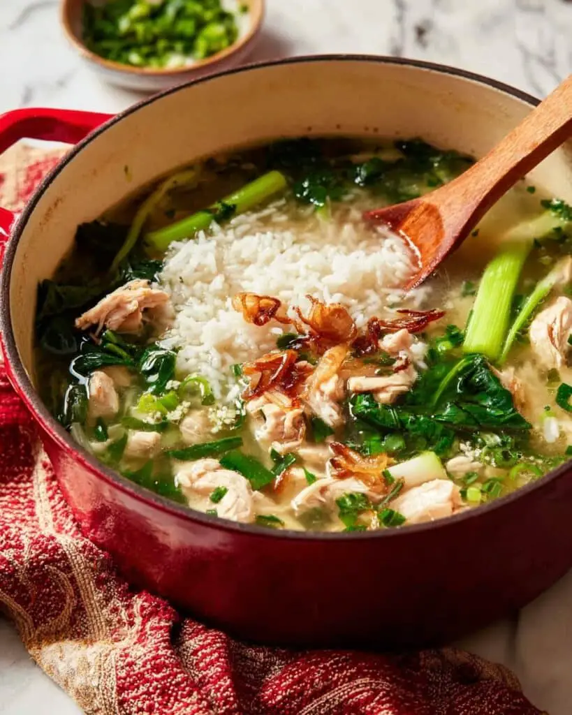 Chinese Rice Soup with Fish, Vegetables, and Toppings Recipe