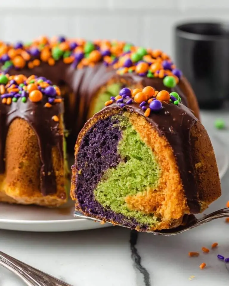 Halloween Multicolored Bundt Cake with Chocolate Ganache Recipe