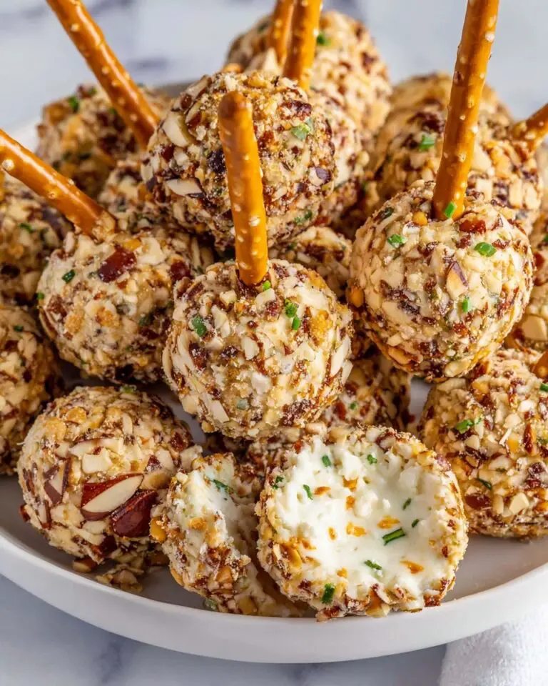 Mini Cheeseball Bites with Pecan Coating and Pretzel Sticks Recipe