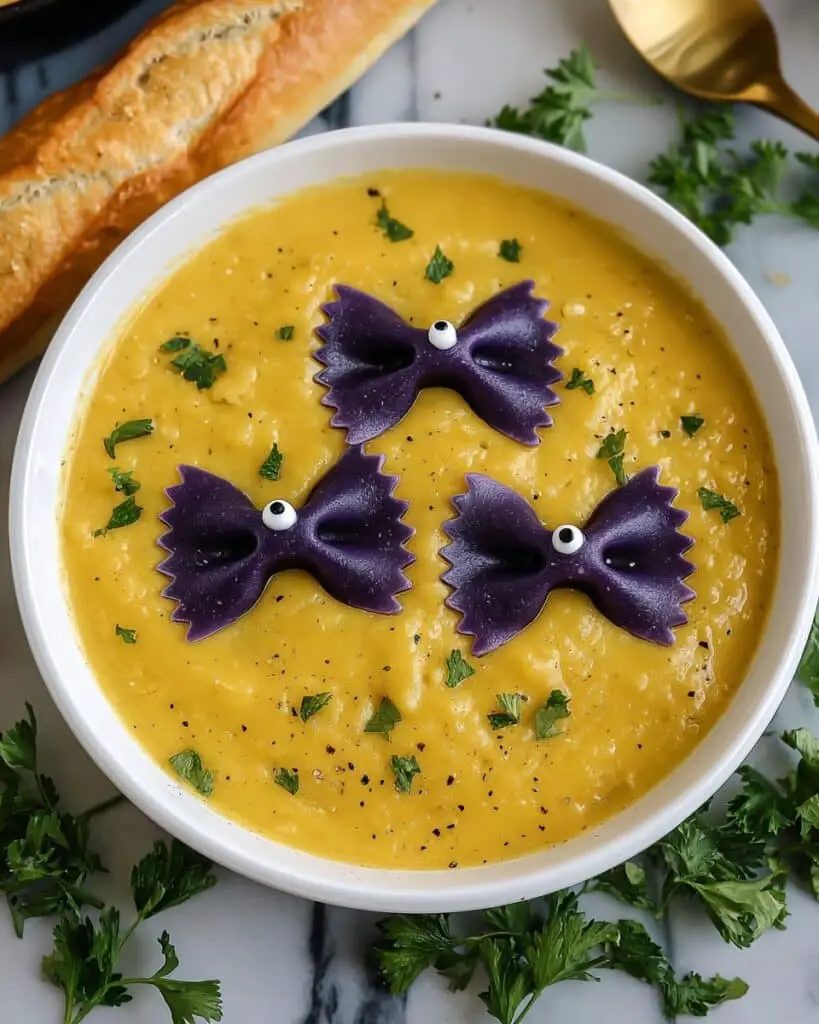Butternut Squash Soup with Black Pasta Bats Recipe