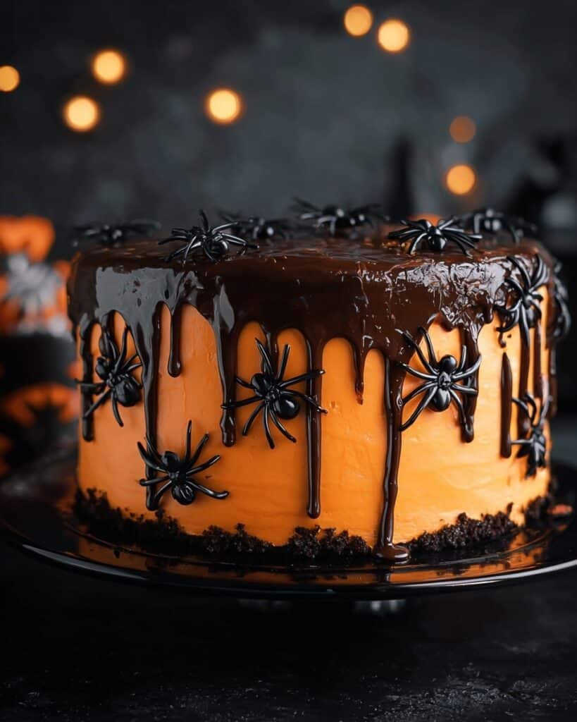 Halloween Chocolate Fudge Cake with Orange Buttercream and Ganache Recipe