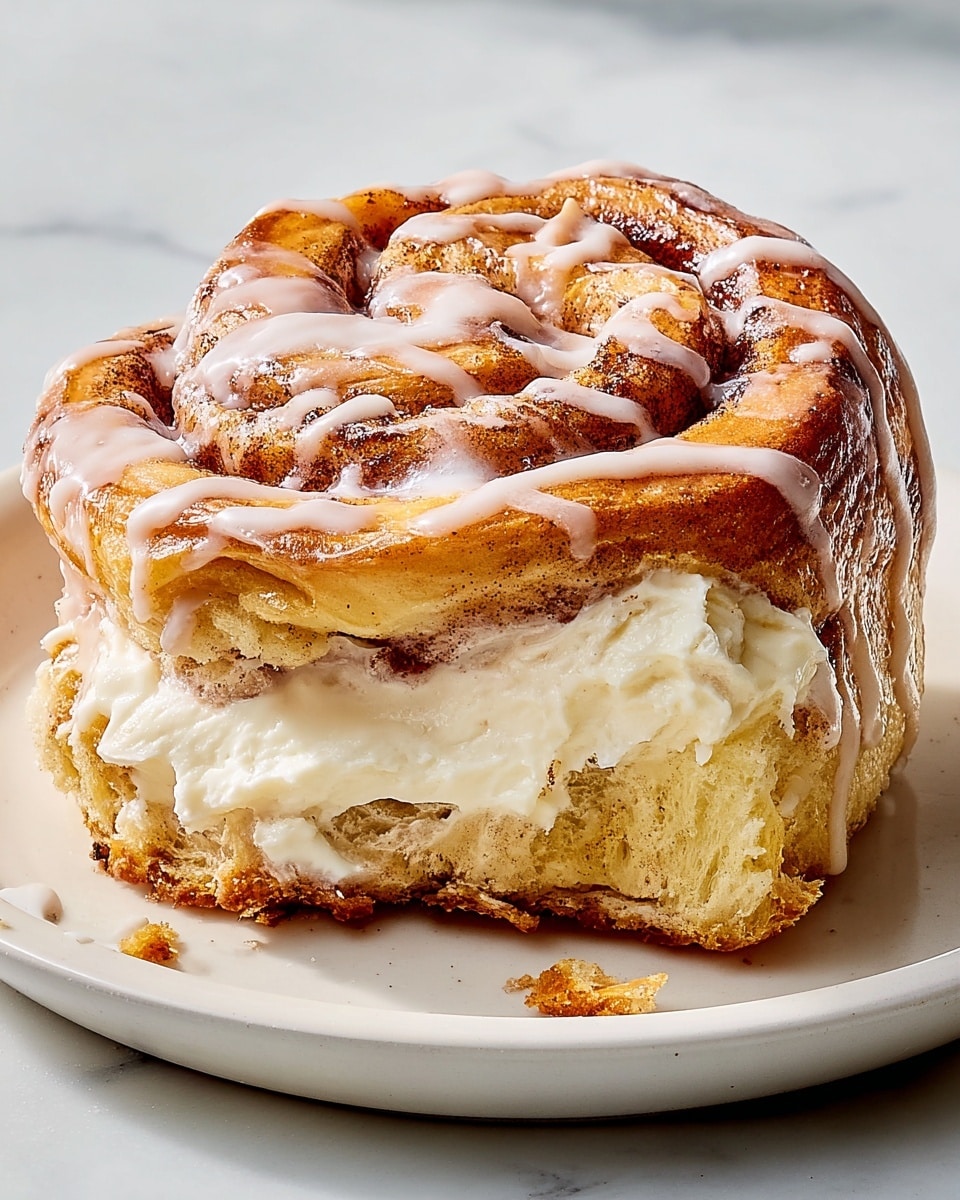 The image shows three cinnamon roll ice cream sandwiches stacked and leaning against each other on white parchment paper over a white marbled surface. Each sandwich has three main parts: two golden brown cinnamon rolls with a lightly crisp and swirled top layer, and a thick, creamy white ice cream layer in the middle. The tops of the cinnamon rolls are drizzled with thin white icing lines, adding texture and contrast. The ice cream slightly melts and oozes around the edges, blending smoothly with the soft bread. photo taken with an iphone --ar 4:5 --v 7