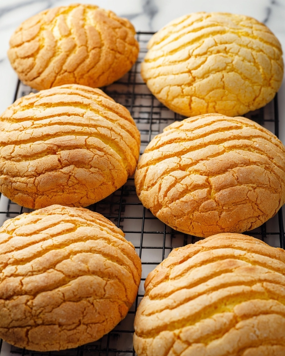 A basket lined with a textured olive green cloth holds several round, golden-brown cookies with deep, curved ridges running across their tops. The cookies have a slightly cracked surface, showing a soft and crumbly texture. One cookie rests on a white plate on a white marbled surface next to a small ceramic cup, while more cookies sit blurred in the background on a wire cooling rack, all lit by soft natural light. photo taken with an iphone --ar 4:5 --v 7