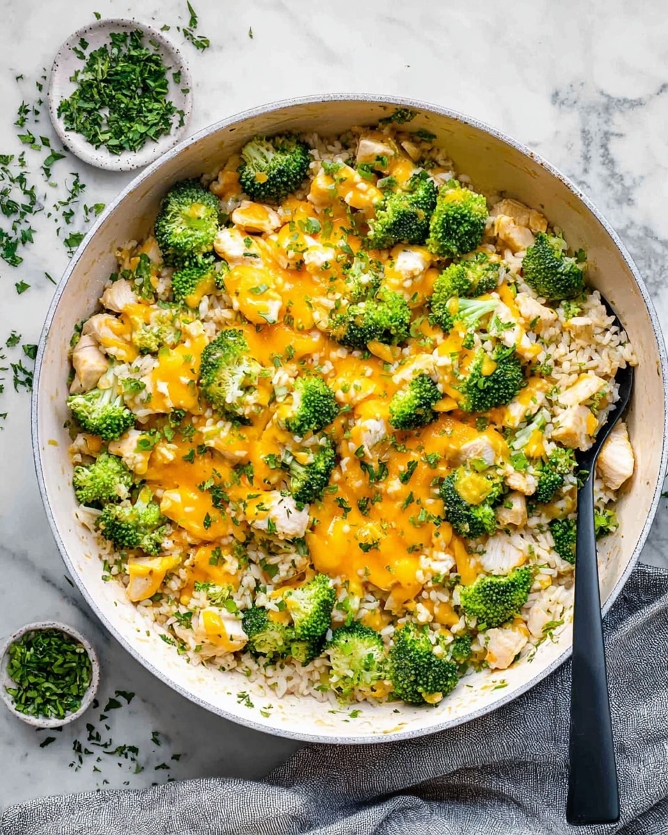 A close-up of a white bowl filled with a mix of cooked white rice, bright green broccoli florets, and small chunks of cooked light beige chicken pieces. The dish is topped with drizzles of melted yellow cheese and small bits of fresh green herbs scattered across. A silver spoon is placed inside the bowl, partially submerged in the food. The bowl is on a white marbled surface. photo taken with an iphone --ar 4:5 --v 7