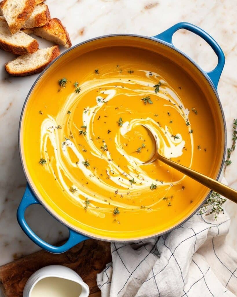 Silky Butternut Squash Soup with Cream and Thyme Recipe