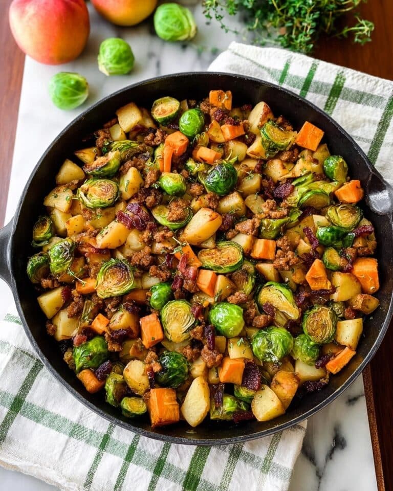 Harvest Chicken Skillet with Sweet Potatoes, Brussels Sprouts, and Apples Recipe
