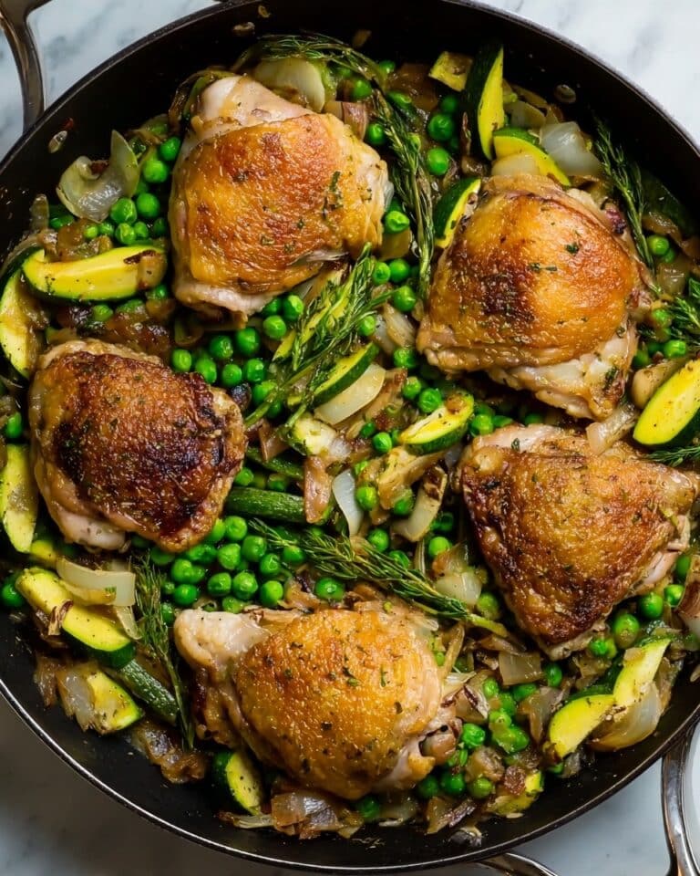 Crispy Chicken Thighs with Leeks, Asparagus, and Peas Recipe