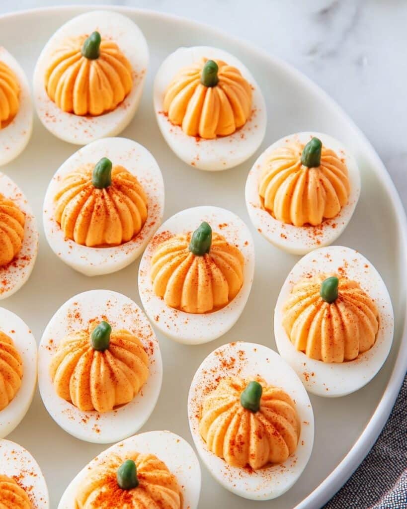 Pumpkin Deviled Eggs: A festive Halloween and Thanksgiving Appetizer Recipe