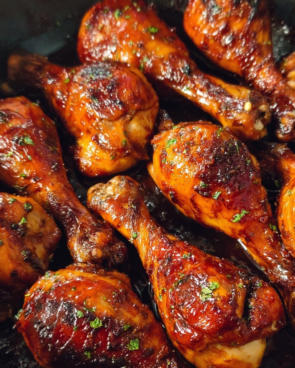 A close-up view of a glazed chicken wing held by a woman's hand, showing a rich, shiny brown color with hints of char and green herb sprinkles on the skin; in the background, blurred layers include a yellow corn on the cob sitting on a white marbled surface and soft golden bread rolls with a red and white checkered cloth behind them. photo taken with an iphone --ar 4:5 --v 7