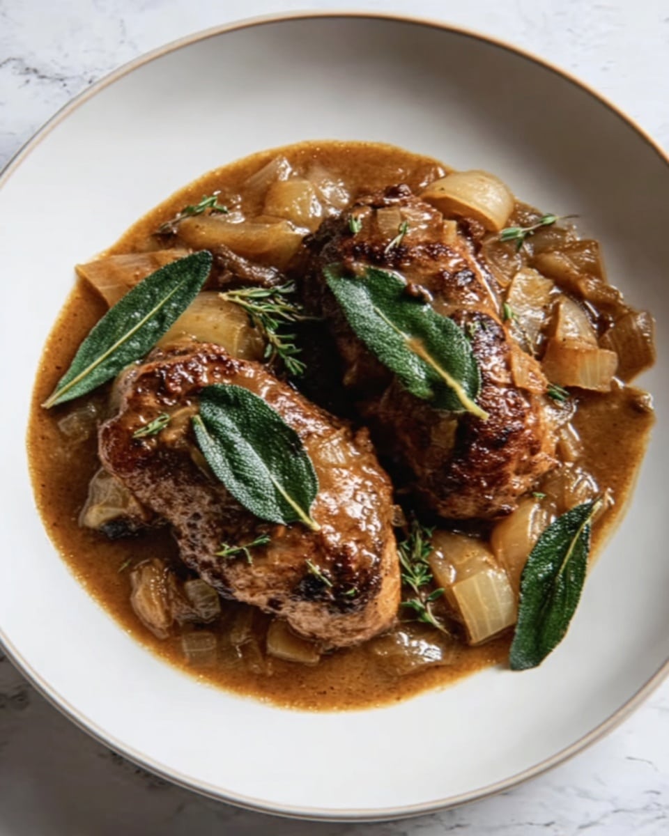 The image shows a white plate with two cooked chicken legs covered in a thick dark brown sauce, with a few green beans on the side. The chicken has a shiny, slightly textured surface from the sauce, which pools around the bottom of the plate. The plate sits on a white marbled surface, and a gray cloth napkin is partially visible on the right side. photo taken with an iphone --ar 4:5 --v 7