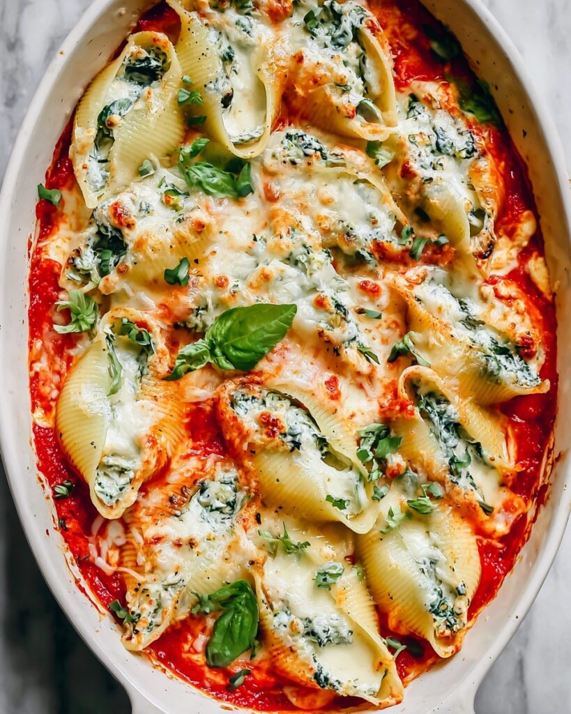 Cheesy Chicken Spinach Stuffed Shells Recipe