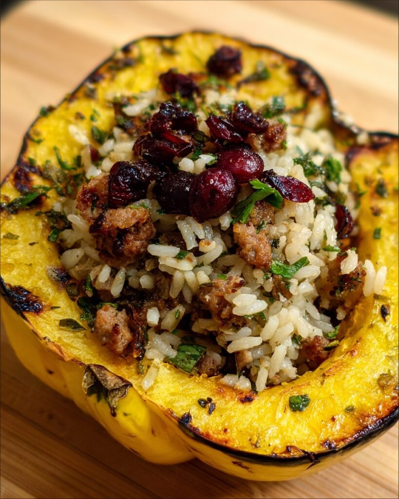 Roasted Acorn Squash with Turkey Sausage Stuffing Recipe